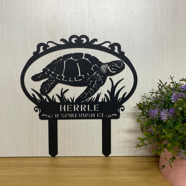 Custom Turtle Metal Garden Sign With Stake, Turtle Lake House Address Metal Garden Decor, Turtle Loss Metal Grave Marker, Turtle Memorial Metal Sign