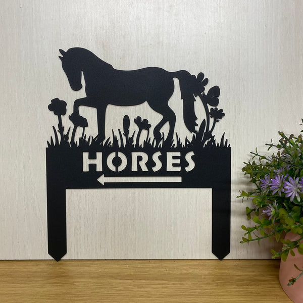 Custom Horse Memorial Metal Garden Stake, Horse With Flowers Metal Grave Marker, Horse Loss Metal Remembrance Stake, Horse Lovers Metal Yard Sign