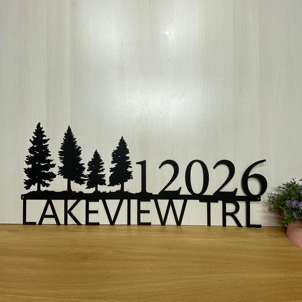 Personalized Pine Tree Address Number Metal Sign, Custom Street Number Metal Wall Hanging Sign, Pine Tree House Numbers Metal Address Plaque