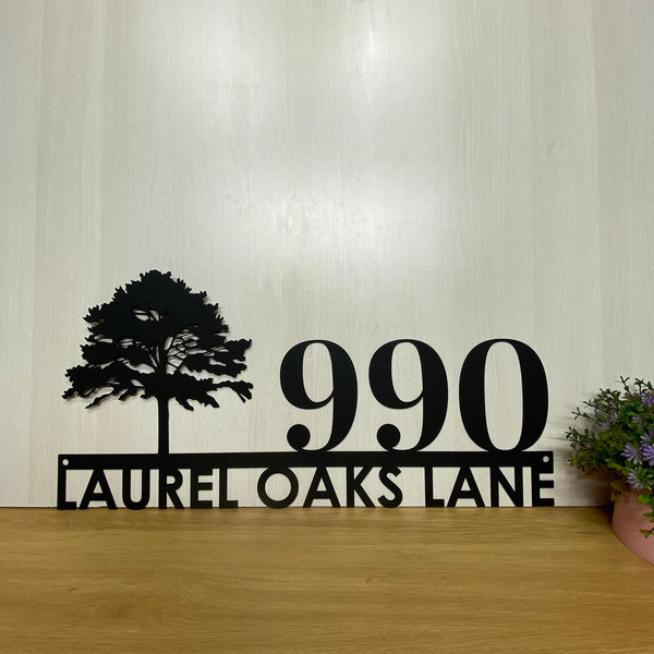 Personalized Oak Tree Address Number Metal Sign, Custom House Number Metal Sign, Cabin House Numbers Metal Address Plaque, Custom Street Metal Sign
