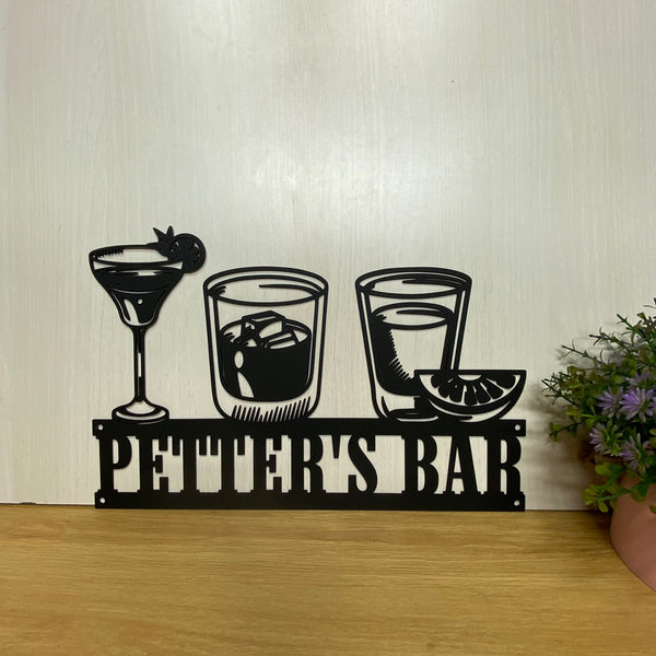 Personalized Cocktail Monogram Metal Bar Sign, Custom Wine Bar Cocktail Metal Wall Art, Patio Pool Bar Drink Metal Sign, Home Bar Sign, Mancave Sign