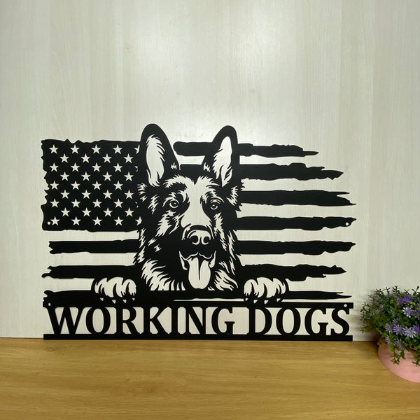 Custom German Shepherd Us Flag Metal Wall Art, Personalized Us German Shepherd Dog Metal Sign, Dog Name Metal Sign, Dog Lover Metal Home Decor