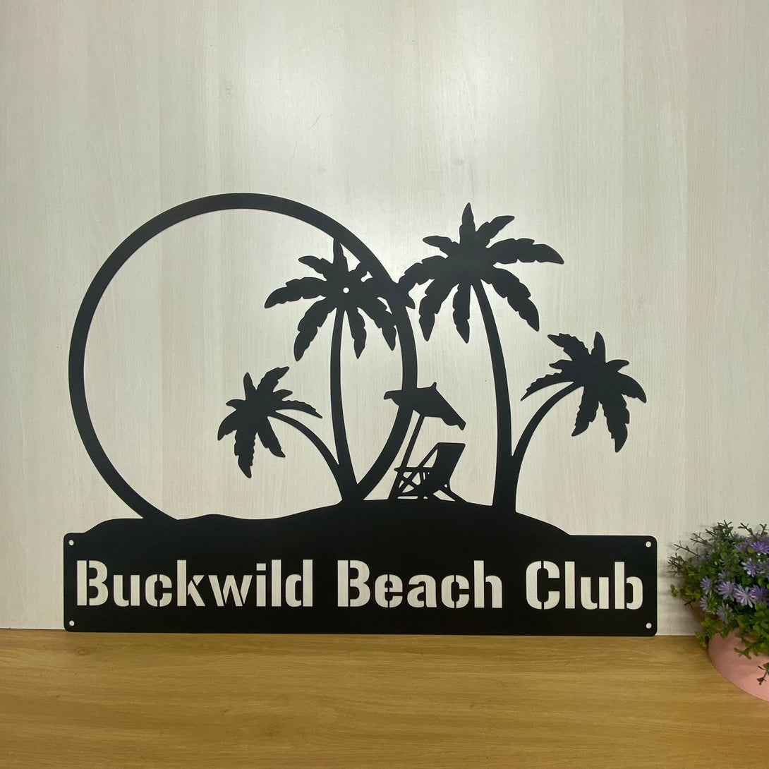 Custom Palm Tree Sunset Beach Metal Sign, Summer Beach House Metal Sign, Poolside Patio Metal Sign, Palm Trees Beach House Metal Coastal Decor