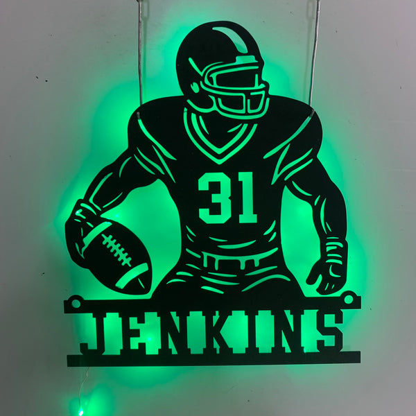 Custom Name & Number American Football Metal Sign Led Lights, Personalized Us Football Player Metal Wall Art, American Football Sport Wall Decor
