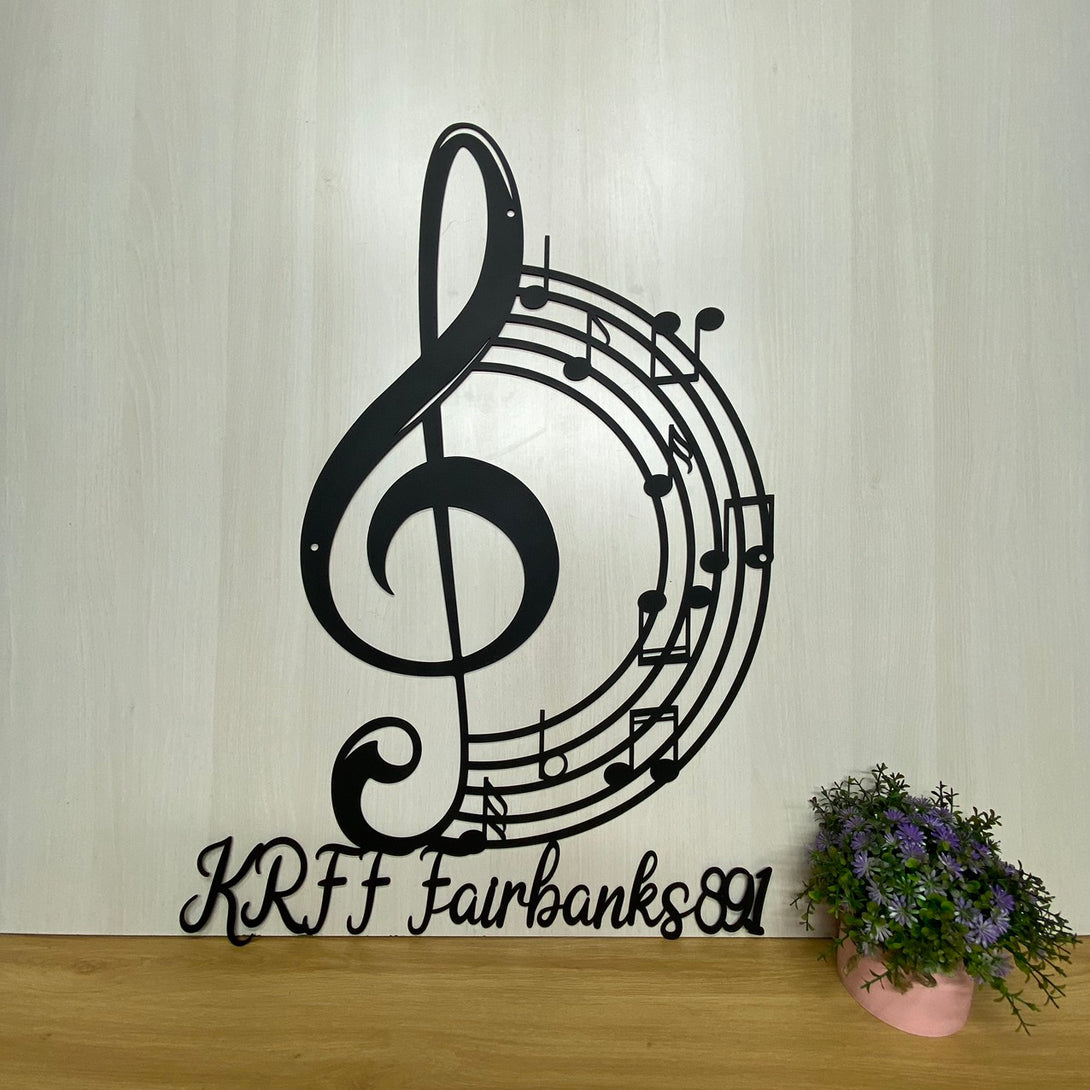 Treble Clef Music Notes Metal Wall Art, Custom Music Room Metal Wall Sign, Music Studio Metal Wall Hanging Decor, Music Note Metal Sign With Name