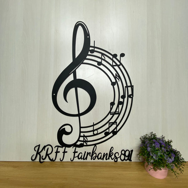 Treble Clef Music Notes Metal Wall Art, Custom Music Room Metal Wall Sign, Music Studio Metal Wall Hanging Decor, Music Note Metal Sign With Name