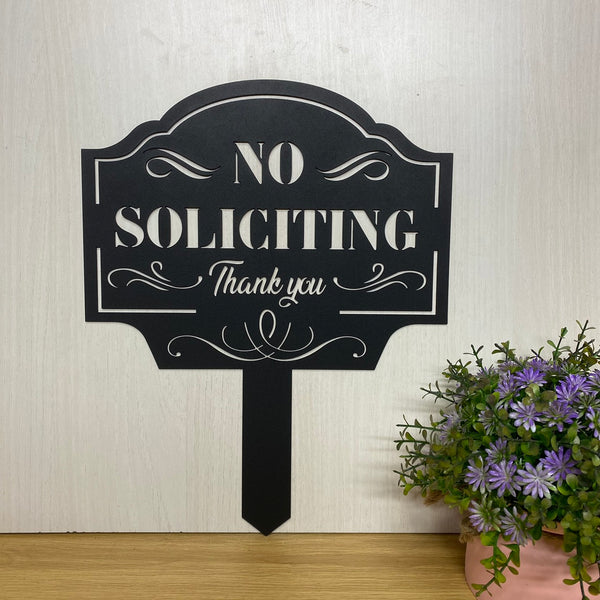 No Soliciting Metal Yard Sign, No Soliciting Metal Garden Stake, Notice Warning Outdoor Metal Stake, Warning Reminder Stake For Front Door