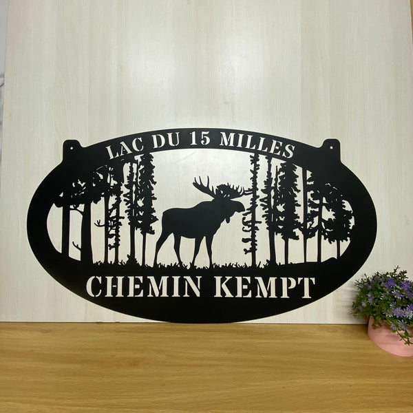 Personalized Forest Moose Metal Wall Art, Custom Moose Hunting Metal Sign With Family Name, Nature Forest Moose Cabin Lodge Man Cave Metal Sign