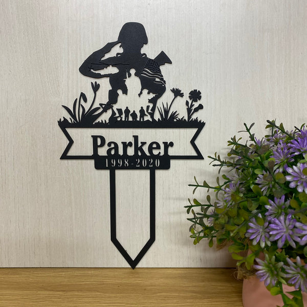 Custom Soldier Veteran Memorial Metal Garden Stake, Personalized Fallen Soldier Memorial Stake, Veteran Army Dad Loss Metal Stake, Remembrance Stake