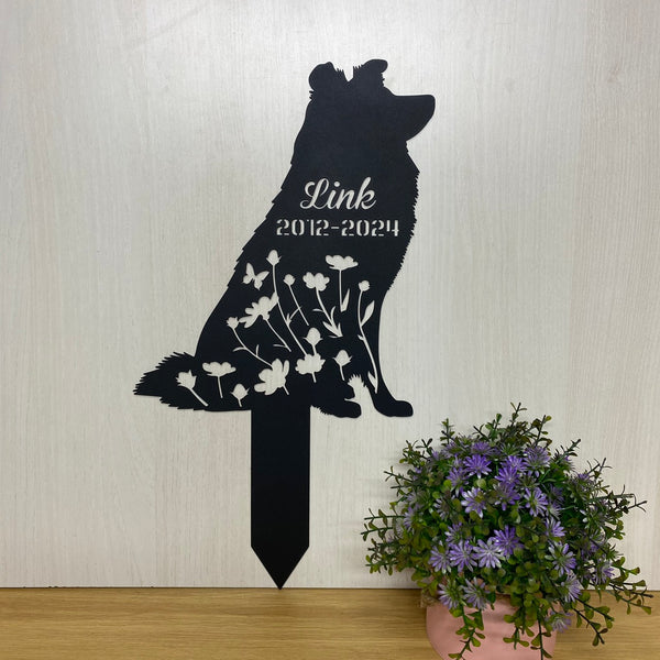 Custom Shetland Sheepdog Memorial Garden Stake, In Loving Memory Dog Metal Grave Marker, Pet Loss Remembrance Stake, Floral Dog Metal Yard Sign