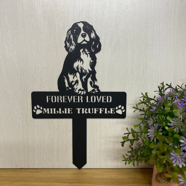 Custom Cavalier King Charles Spaniel Memorial Metal Stake, Personalized Dog Metal Garden Yard Stake, Dog Remembrance Stake, Pet Loss Metal Stake