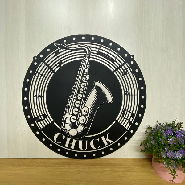 Custom Saxophone Metal Wall Art, Personalized Saxophone Player Metal Name Sign, Jazz Music Studio Metal Wall Decor, Saxophone Musical Instrument Sign