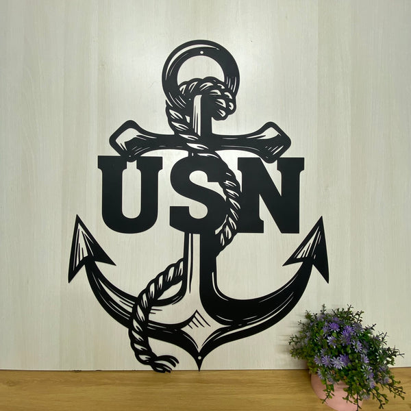 Custom Us Navy Anchor Metal Wall Art, Personalized Navy Anchor Sailor Metal Name Sign, Us Navy Veteran Metal Wall Hanging Decor