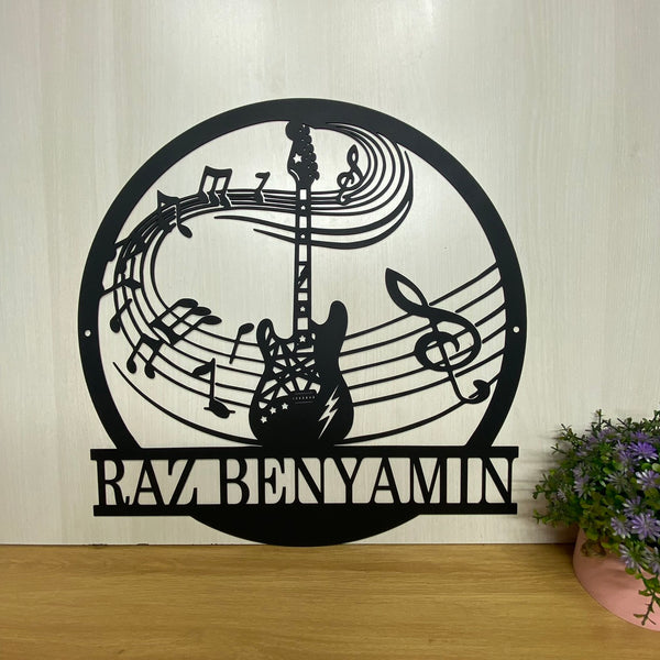 Custom Bass Guitar Musical Instrument Metal Wall Art, Personalized Guitarist Metal Name Sign For Room Decor, Guitar Music Studio Metal Wall Hanging