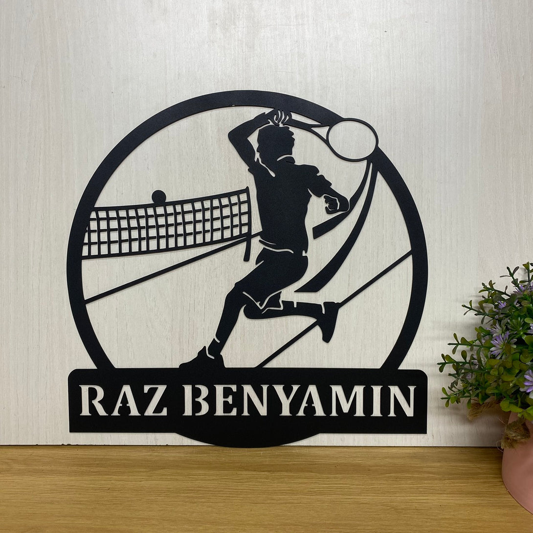 Personalized Male Tennis Player Metal Sign, Custom Tennis Monogram Metal Wall Art, Tennis Racket Ball Metal Sign, Tennis Club Metal Wall Hanging Decor