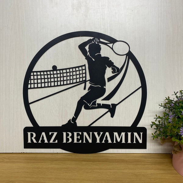 Personalized Male Tennis Player Metal Sign, Custom Tennis Monogram Metal Wall Art, Tennis Racket Ball Metal Sign, Tennis Club Metal Wall Hanging Decor