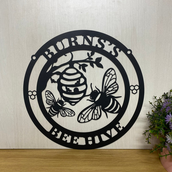 Personalized Honey Bee Metal Wall Art With Name, Bee Hive Metal Sign Garden Decor, Custom Gardener Bee Keeper Metal Sign, Welcome Family Bee Sign