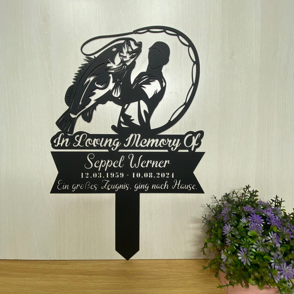 Personalized Fisherman Memorial Garden Metal Stake, Fisherman Loss Metal Grave Marker, In Loving Memory Of Fisher Metal Stake, Fisherman Sympathy Sign