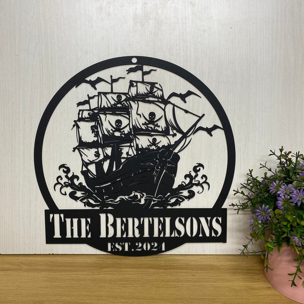 Custom Pirate Ship Metal Wall Art, Personalized Name Pirate Ship Metal Sign, Pirate Ship Metal Wall Hanging, Nautical Pirate Ship Metal Wall Art Decor