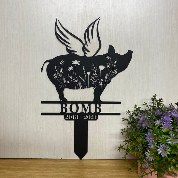 Custom Pig Memorial Metal Garden Stake, Personalized Pig With Wings Metal Yard Stake, Pig Loss Remembrance Stake, Farm Animal Metal Grave Marker