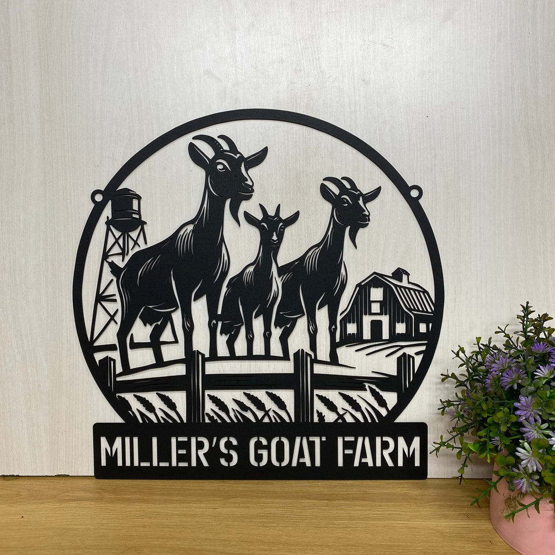 Custom Goat Ranch Farmhouse Metal Sign, Goat Farm Metal Wall Art, Personalized Family Name Metal Farm Sign, Mountain Goat Farm Metal Entrance Sign