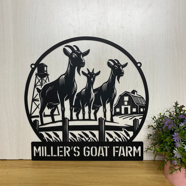 Custom Goat Ranch Farmhouse Metal Sign, Goat Farm Metal Wall Art, Personalized Family Name Metal Farm Sign, Mountain Goat Farm Metal Entrance Sign