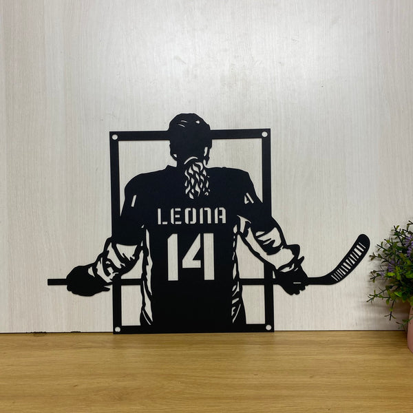 Custom Female Hockey Player Metal Sign With Name, Personalized Ice Hockey Player Metal Wall Art, Hockey Sport Kids Room Metal Decor, Hockey Metal Sign
