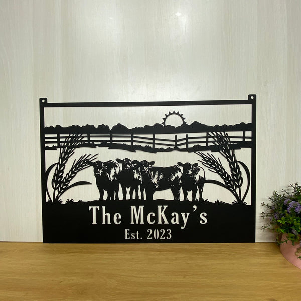 Personalized Cattle Farmhouse Metal Entrance Sign, Custom Cow Farm Metal Family Name Sign, Custom Cow Ranch Metal Farm Sign, Farmville Metal Sign