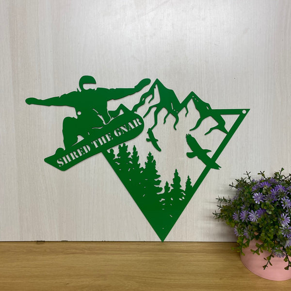Custom Mountain Snowboarding Metal Wall Art, Personalized Snowboarding Metal Name Sign, Snow Skiing Sports Metal Wall Sign, Skiing Monogram Metal Sign