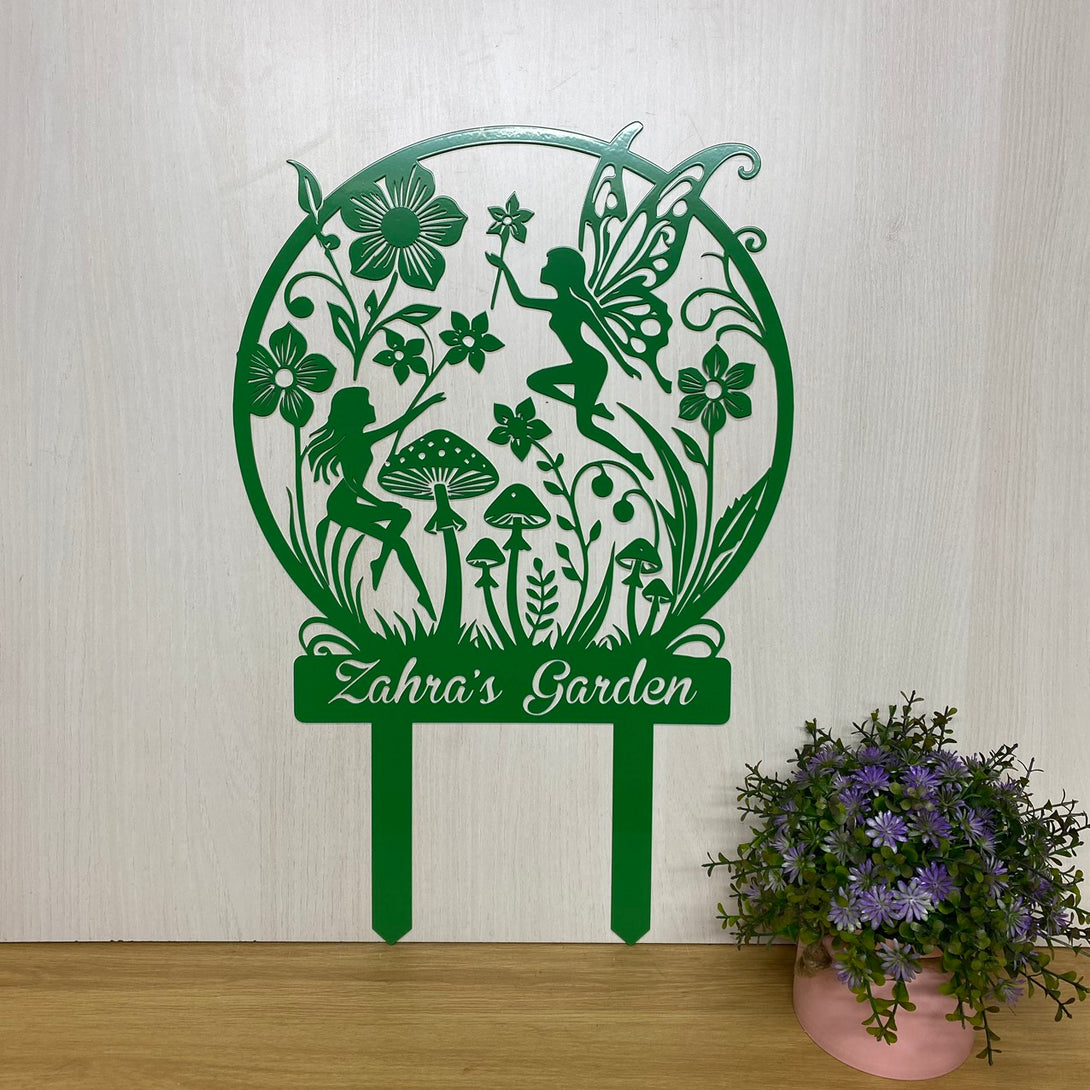 Custom Metal Fairy Garden Sign With Stake, Personalized Name Gardener Metal Yard Stake, Fairy Mushroom Garden Stake, Metal Garden Sign Patio Decor