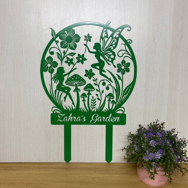 Custom Metal Fairy Garden Sign With Stake, Personalized Name Gardener Metal Yard Stake, Fairy Mushroom Garden Stake, Metal Garden Sign Patio Decor