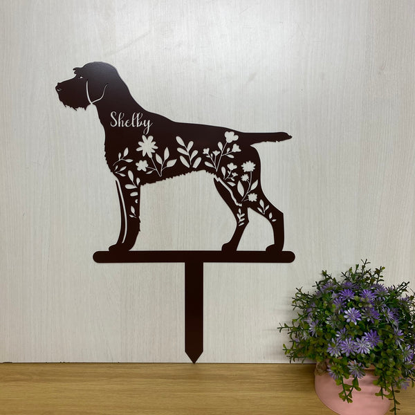 Custom German Wirehaired Pointer Dog Memorial Garden Stake, Custom Dog Metal Grave Marker, Pet Loss Remembrance Stake, Floral Dog Metal Yard Sign