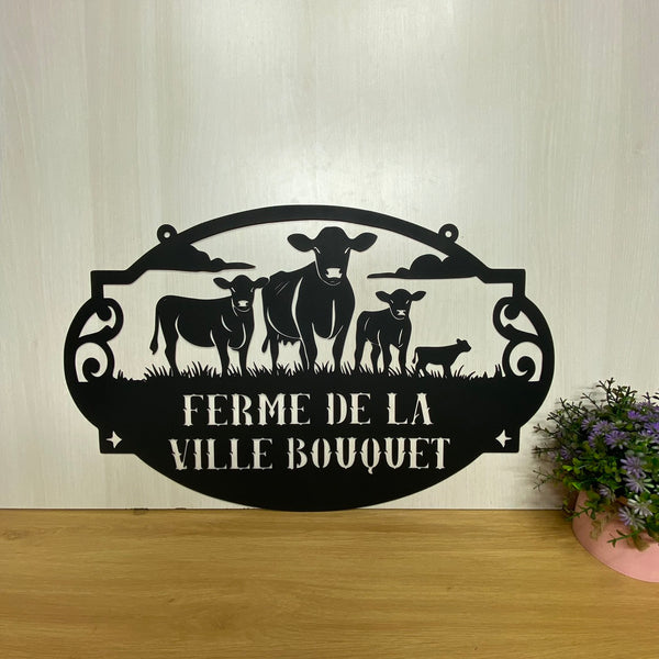 Personalized Cattle Farm Metal Entrance Sign, Custom Cow Farmhouse Metal Name Sign, Custom Cow Ranch Metal Farm Sign, Farmville Metal Sign