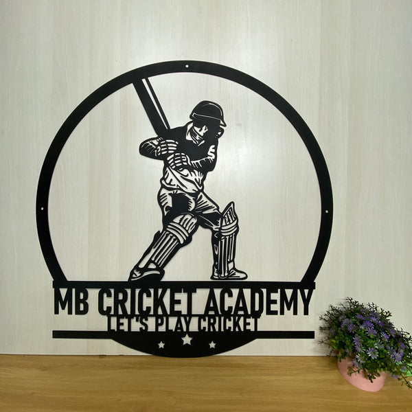 Personalized Cricket Player Metal Name Sign, Custom Ball Cricket Bat Metal Wall Art, Cricket Sport Man Cave Metal Wall Sign Decor