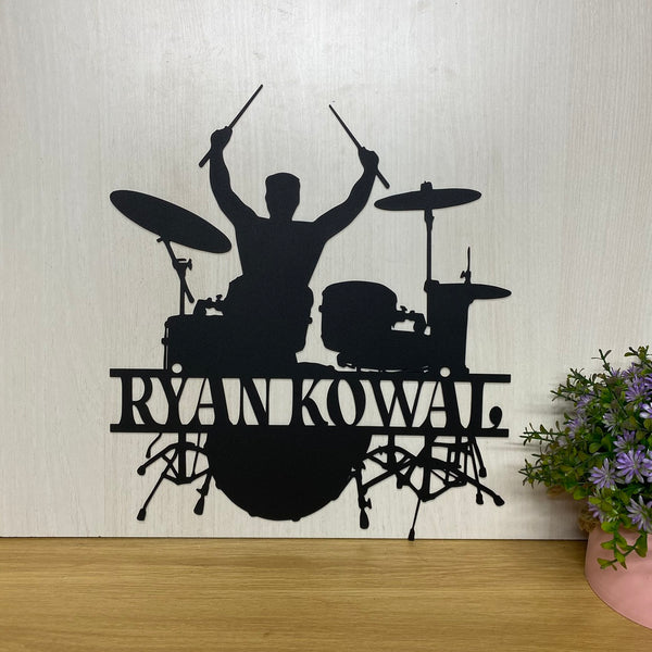 Custom Name Drummer Metal Wall Hanging Sign, Personalized Drum Set Metal Wall Art, Drum Musical Instrument Rock Music Band Sign, Drum Set Metal Sign
