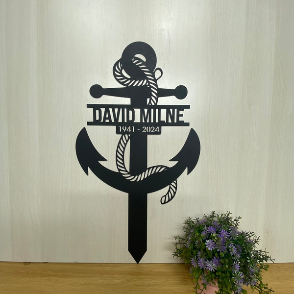 Custom Captain Sailor Memorial Metal Stake, Personalized Anchor Stake Metal Name Sign, Anchor Metal Garden Stake, Sailor Remembrance Metal Sign