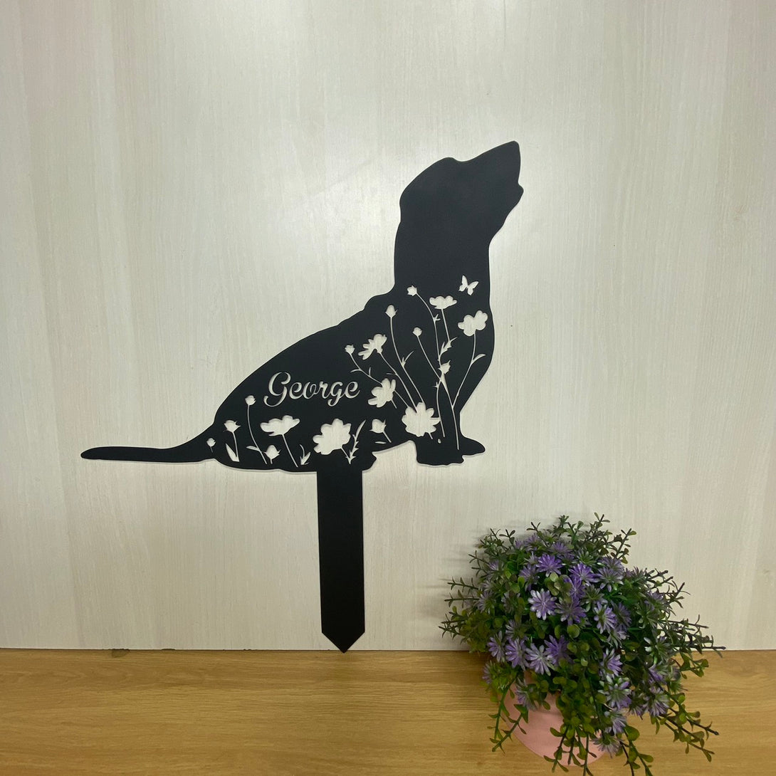 Custom Basset Hound Dog Memorial Metal Garden Stake, Personalized Floral Dog Metal Yard Sign, Dog Loss Metal Grave Marker, Pet Loss Remembrance Stake