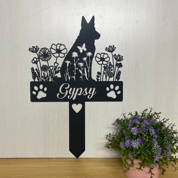 Custom German Shepherd Dog Memorial Garden Stake, Floral Dog Metal Yard Sign, In Loving Memory Dog Metal Grave Marker, Pet Loss Remembrance Stake