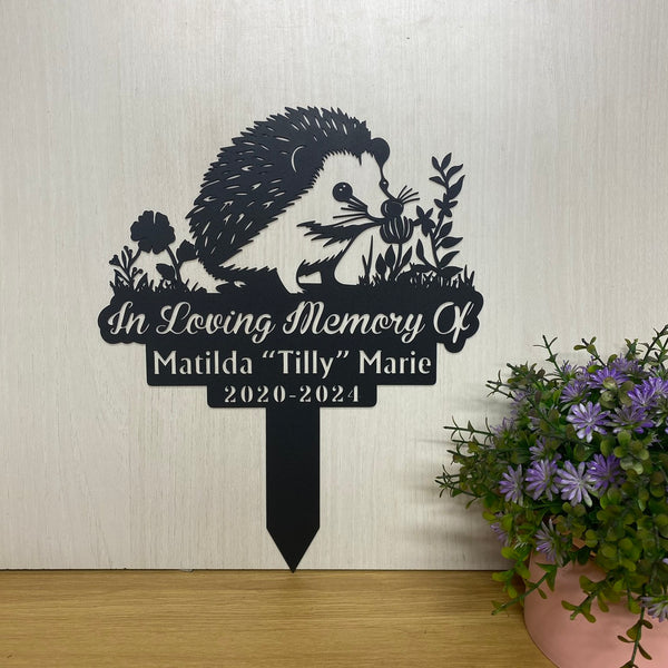 Personalized Hedgehog Memorial Metal Stake, Hedgehog Metal Sympathy Sign, Hedgehog Metal Garden Sign, Pet Loss Grave Marker, Remembrance Stake