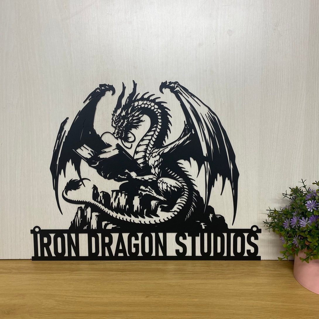Personalized Dragon Reading Book Metal Wall Art, Custom Mythical Dragon Metal Sign, Dragon Lover Metal Home Decor, Mythologic Creature Metal Wall Sign