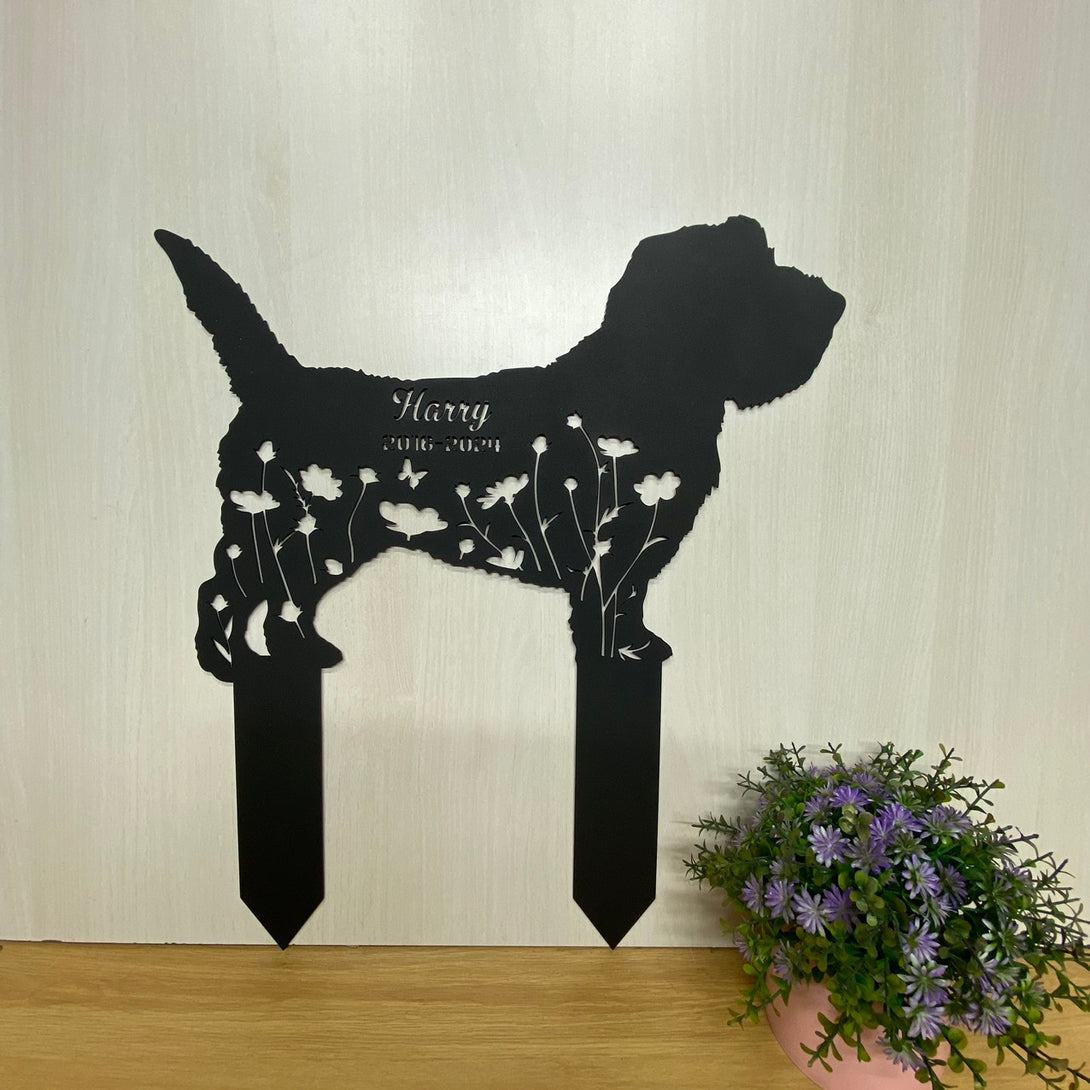 Personalized Barbet Dog Memorial Metal Stake, Custom Dog Grave Marker Metal Yard Sign, Pet Loss Remembrance Stake, Metal Floral Dog Sympathy Sign