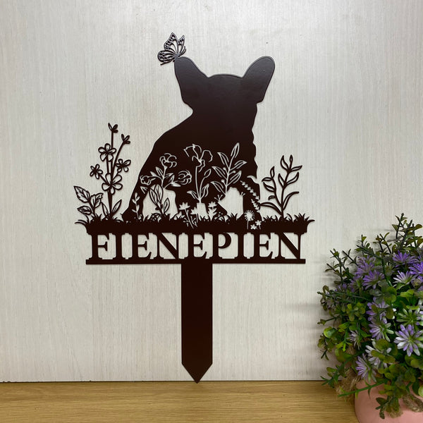 Custom French Bulldog Memorial Metal Garden Stake, Personalized Floral Dog Metal Grave Marker, Pet Loss Metal Yard Sign, Dog Metal Remembrance Stake