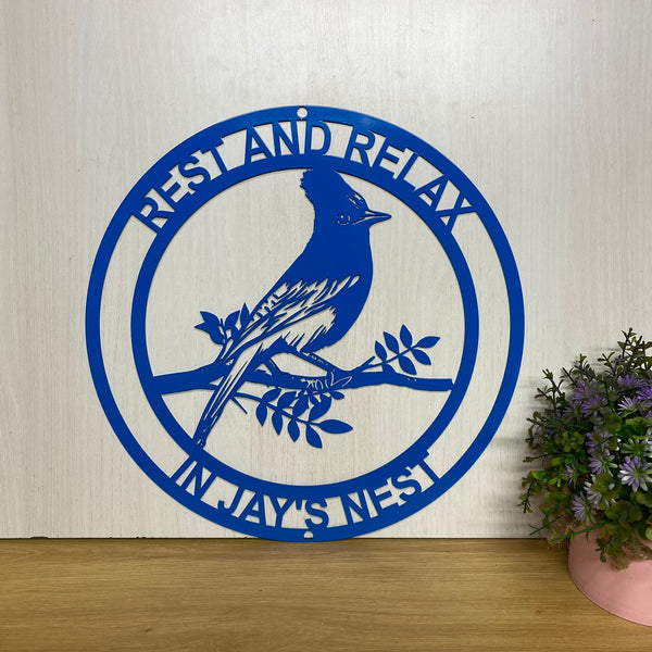 Custom Bird Blue Jay Monogram Metal Wall Art, Personalized Bird Blue Jay Metal Name Sign, Bird Blue Jay Metal Wall Decor, Bird Blue Jay Metal Sign