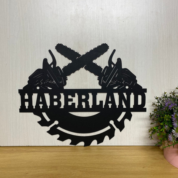 Personalized Saw Blade Lumberjack Metal Sign, Custom Woodworker Metal Name Sign, Chainsaw Wood Metal Wall Art, Logger Name Metal Wall Hanging