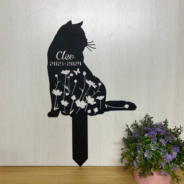 Custom British Shorthair Cat Memorial Metal Stake, Floral Cat Metal Garden Stake, Cat Loss Metal Yard Sign, Pet Loss Grave Marker, Remembrance Stake
