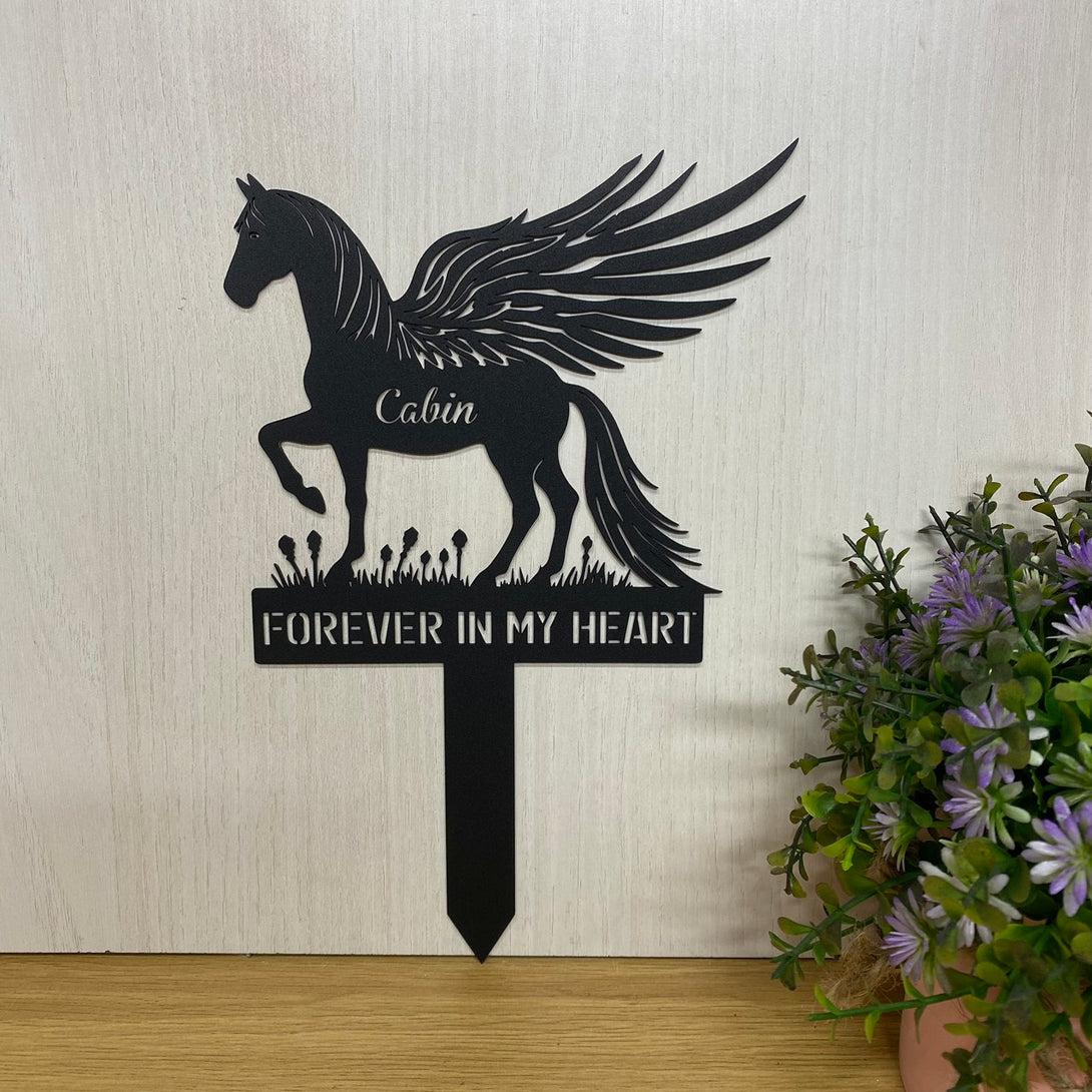 Custom Horse With Wings Memorial Metal Yard Sign, Horse Metal Garden Stake, Horse Loss Metal Grave Marker, Pet Sympathy Sign, Remembrance Sign