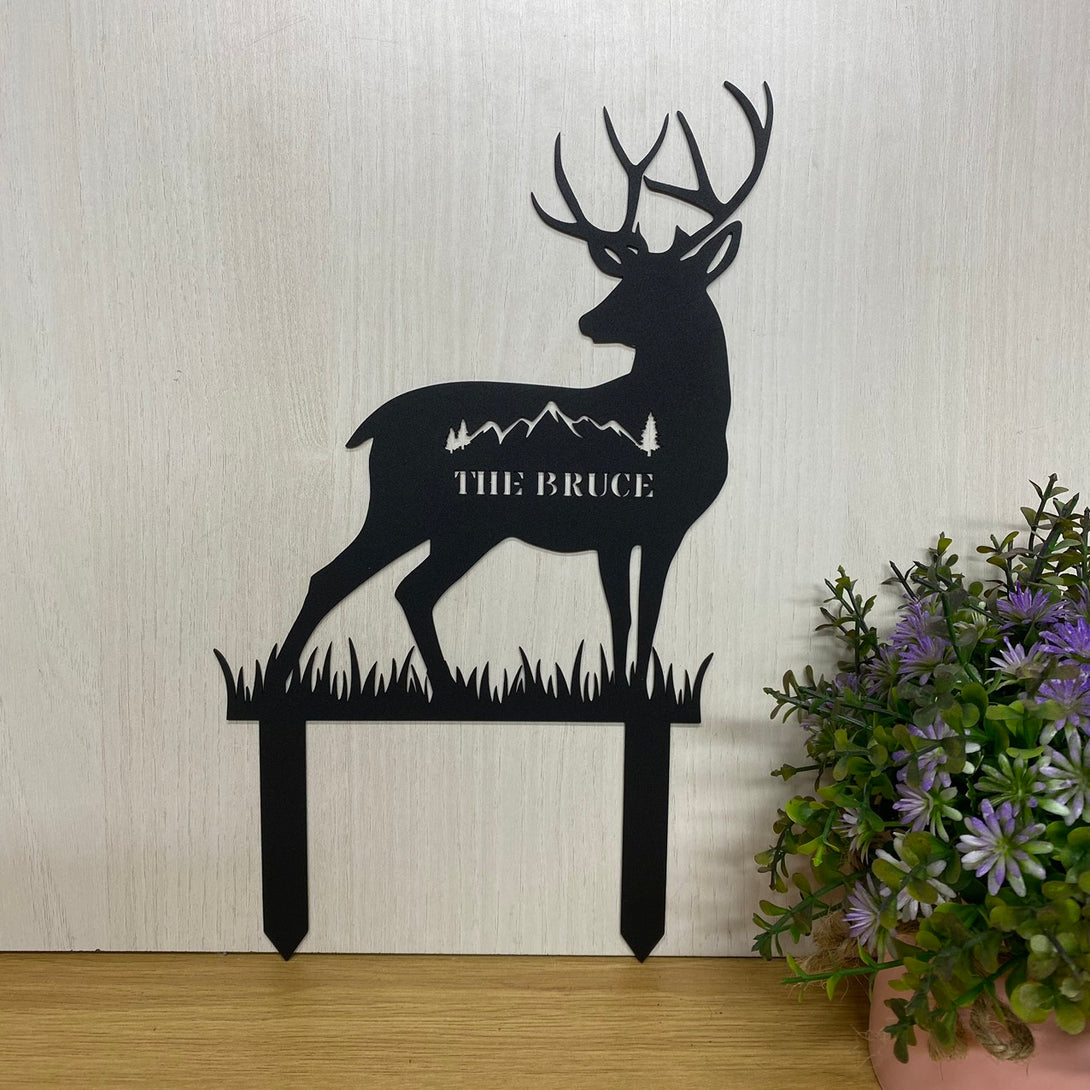 Custom Mountain Deer Metal Yard Sign With Stake, Personalized Mountain Deer Address Plaque Metal Stake, Wild Deer Metal Garden Stake Outdoor Decor