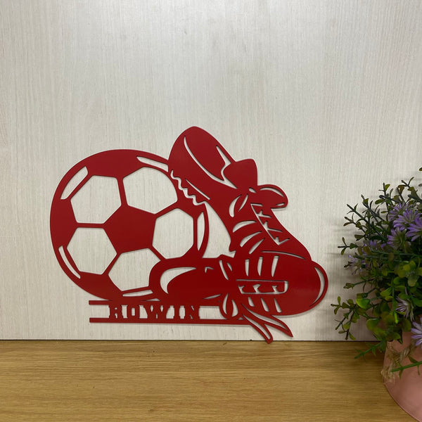 Custom Soccer Ball With Shoes Metal Sign With Name, Personalized Soccer Ball Metal Wall Decor, Soccer Player Metal Name Sign, Soccer Player Metal Sign