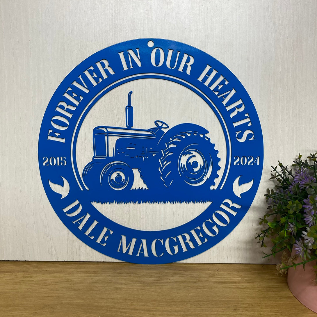 Personalized Tractor Farmer Memorial Sign, Tractor Monogram Metal Wall Hanging Sign, Farmer Loss Remembrance Sign, Farmer Memorial Farmhouse Decor