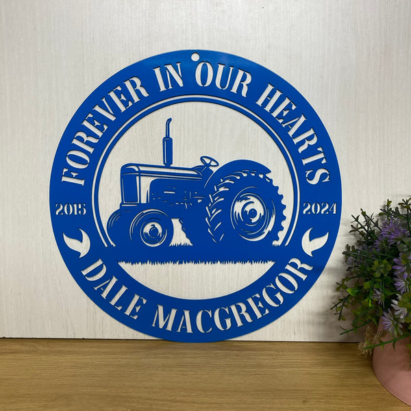 Personalized Tractor Farmer Memorial Sign, Tractor Monogram Metal Wall Hanging Sign, Farmer Loss Remembrance Sign, Farmer Memorial Farmhouse Decor